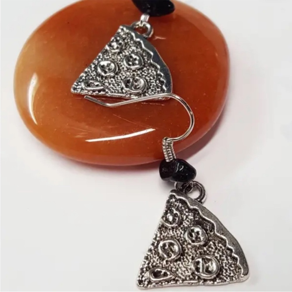Pizza Silver Dangle Earrings